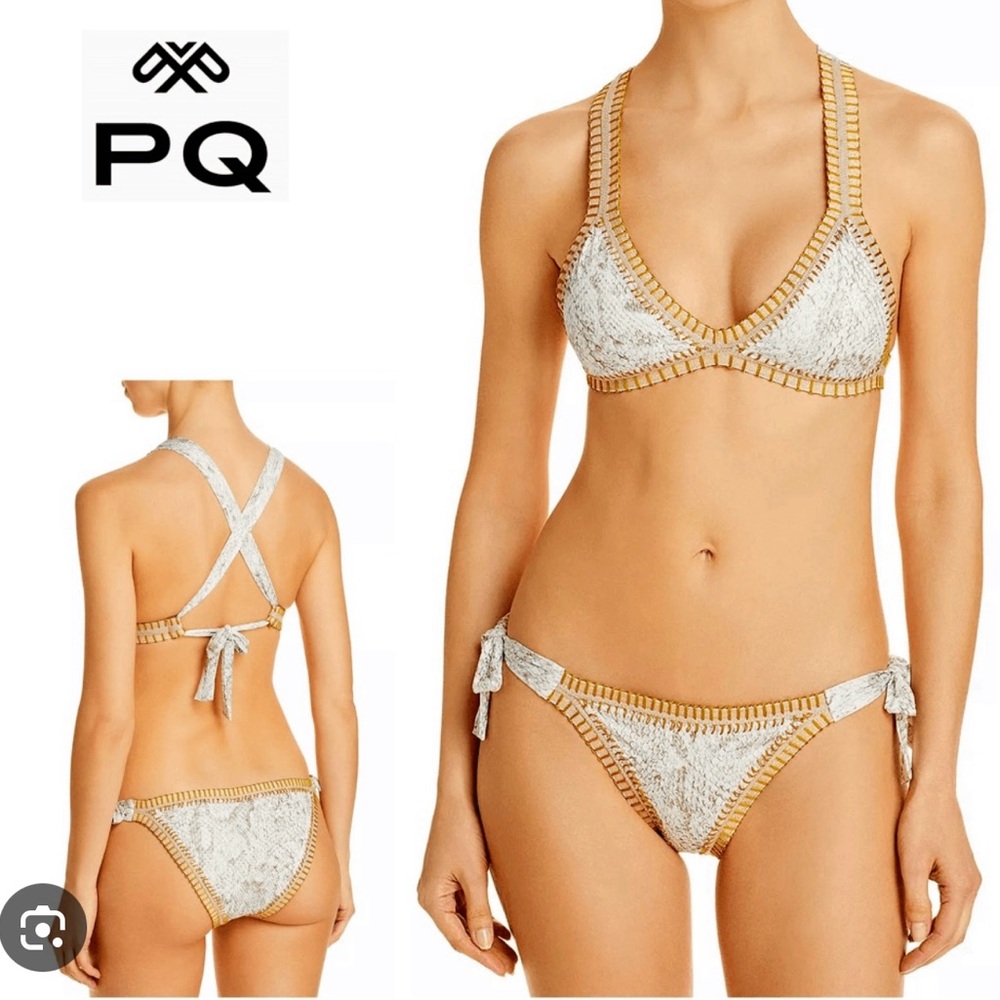 Pilyq Platonum PQ SWIM Gold and Cream COBRA CROCHET Bikini